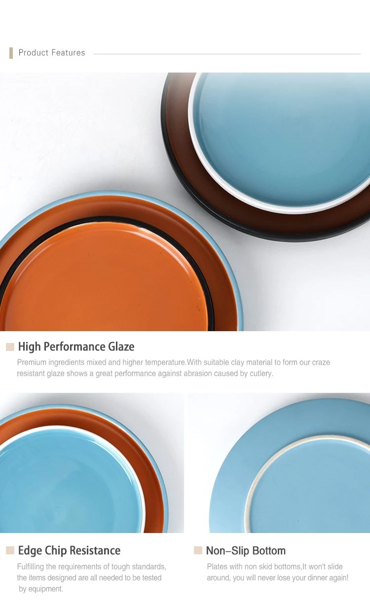 Kuait Environmentally Friendly 8/10/12 Inch Ceramic Porcelain Blue Dish Restaurant,  Colorful Plates Restaurant Ceramic Dinner<