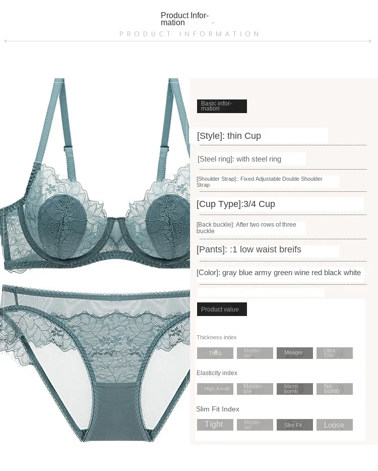 Women's Sexy Lace Thin Transparent Bra Set Large Size Wire-Free Support Adjusted Straps Breathable Solid Pattern Waist Thongs