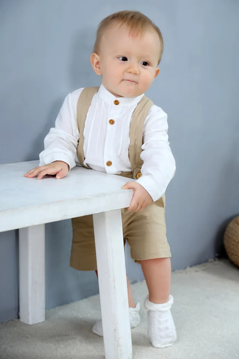 Wholesale Children White Shirt Overalls Shorts Boutique Outfits Kids Baby Suits Boy Clothes