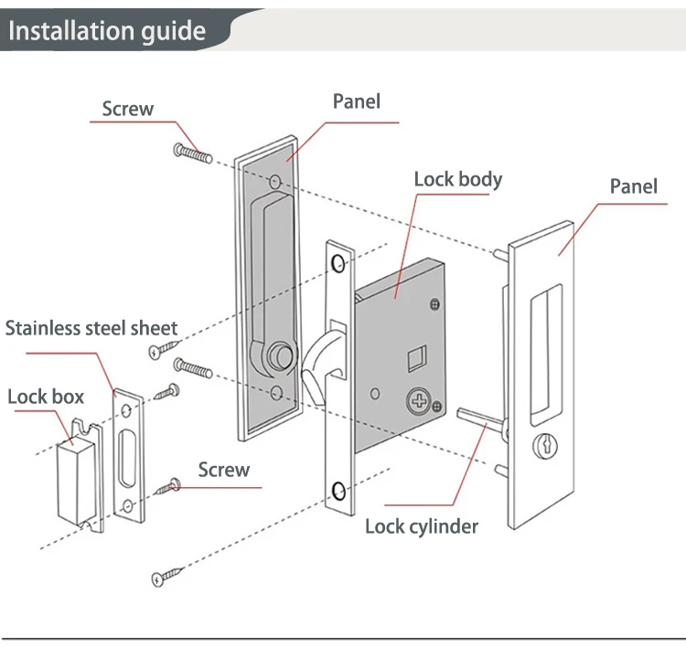 Lock Set Door Handle Lever Sliding Door Hook Lock With Keys Flush ...