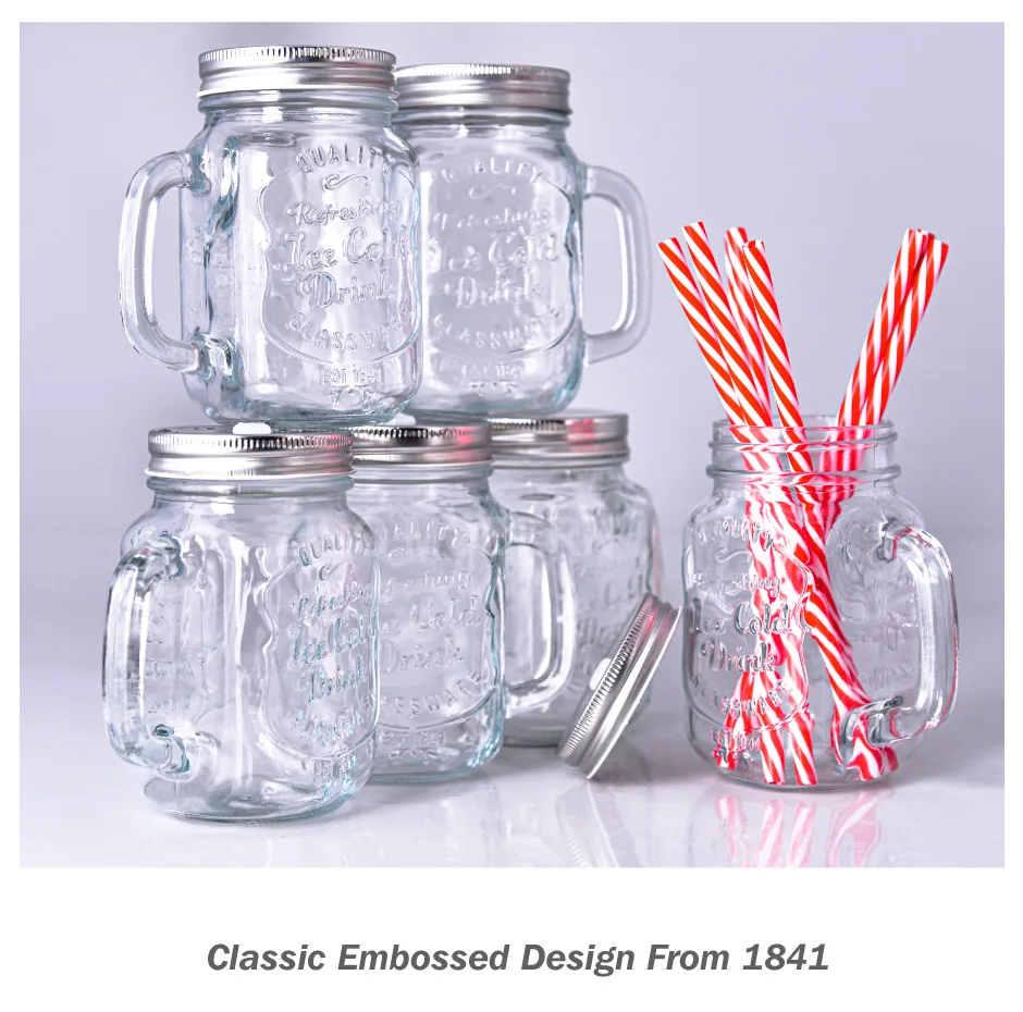 16 Oz Glass Classic Mason Jar Mugs With Lid And Straw Cold Beverage Drinking Glasses Kitchen