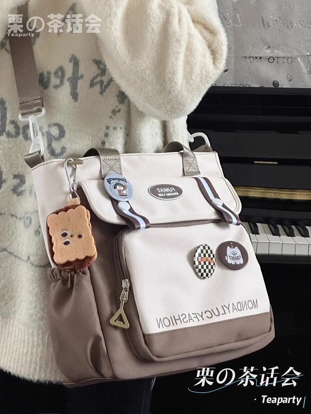 Japanese Style Large Capacity All-Match Portable Women's Single Shoulder Crossbody Bag Zipper Instagram Fashion Tutor Tote
