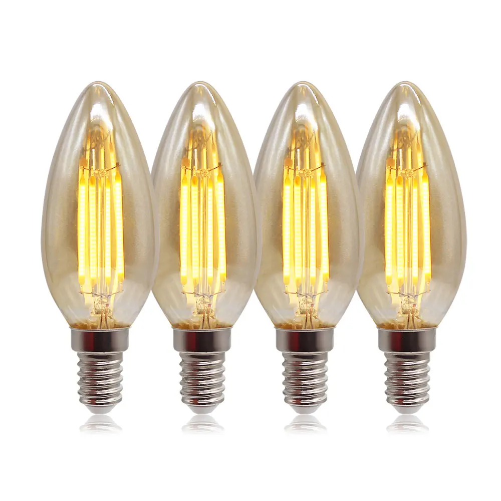 Chinese manufacture LED filament bulb C35 4w equivament 40w candle cage clear&gold glass E26 E27 base