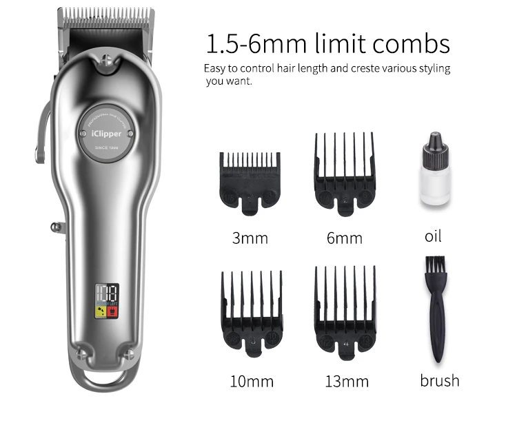 IClipper-K6 Professional Metal Barber Usus Hair Clipper Electric Rechargeable Hair Trimmer
