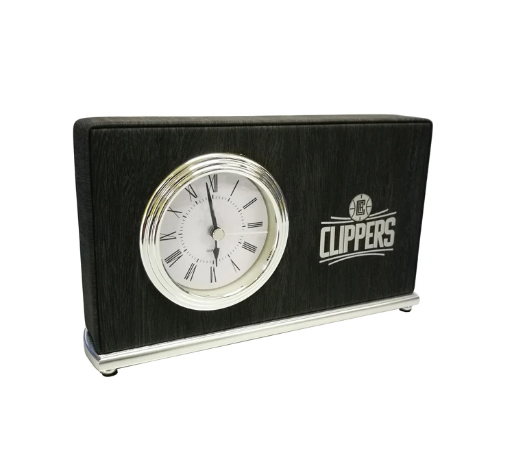 black leatherette finished  with top-stitched edges desk clock