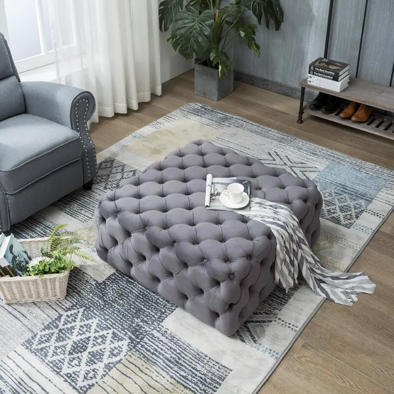 Laynsino Living Room Square Velvet Ottoman Stools Coffee Table Tufted Velvet Ottoman Stools Coffee Table Tufted