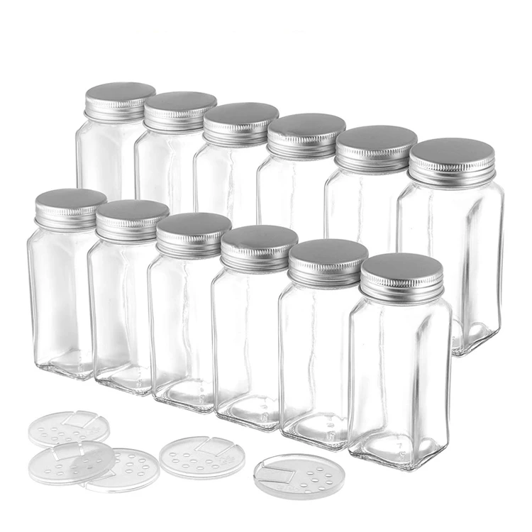 8 oz French Square Glass Spice Jars with White lids - Case of 24