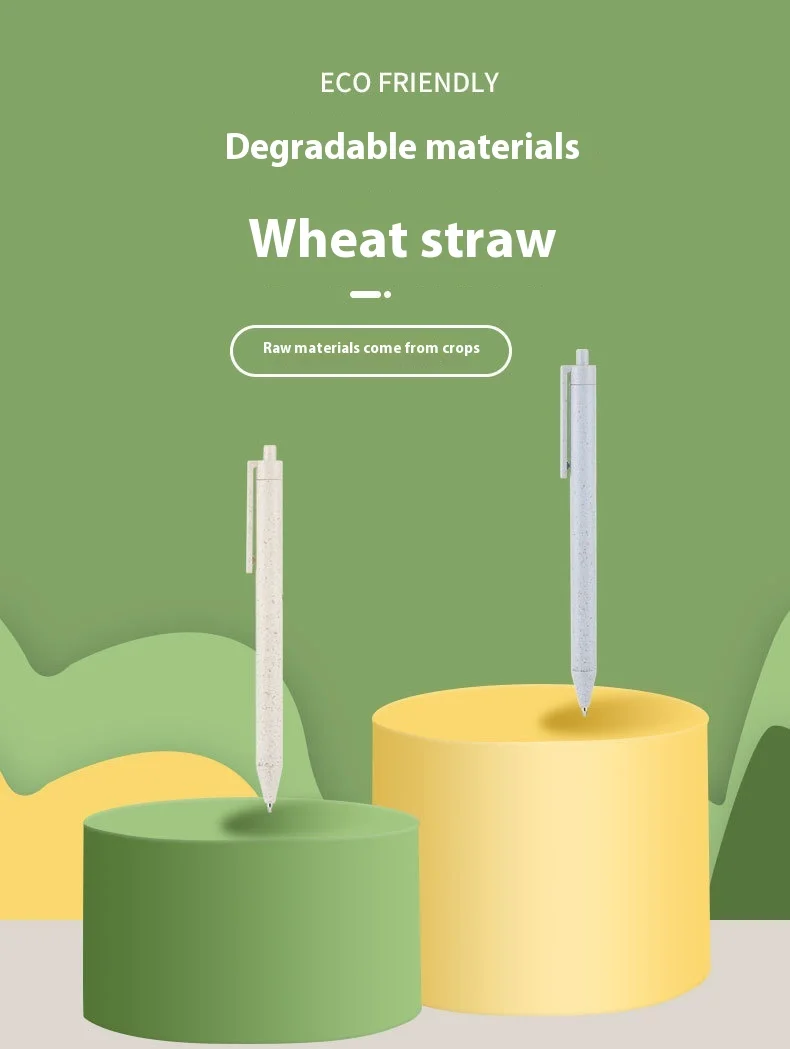 High Quality Recycled Eco-Friendly Wheat Straw Ballpoint Pens Custom Logo Wholesale Hot Sale for Sports Advertising 1.0mm