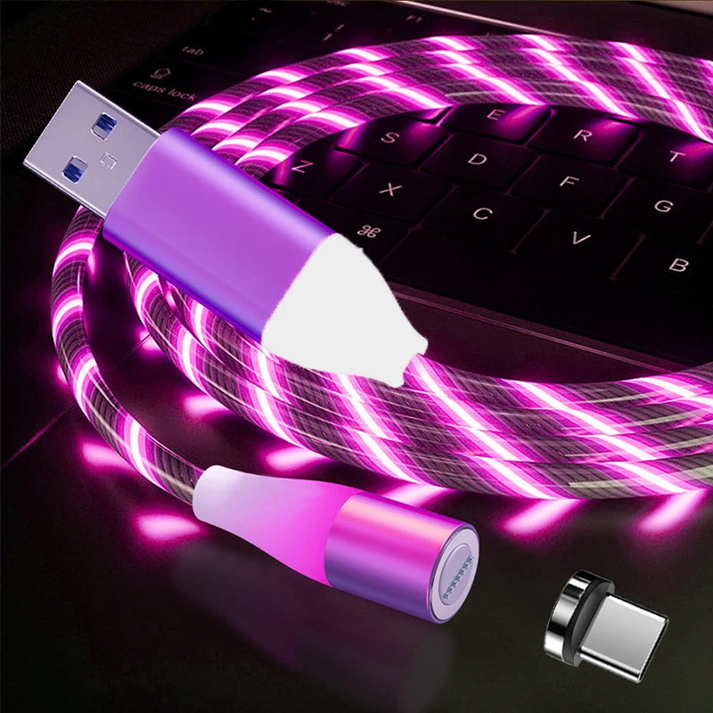 5A Magnetic Flow Luminous Micro USB Cable LED Light Type-c SuperCharge Charger cable 8 Pin 1M Magnet Charger Type C Cables cords