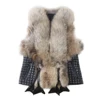 2019 Wholesale high quality winter women's fashion black leather vest with raccoon fur collar