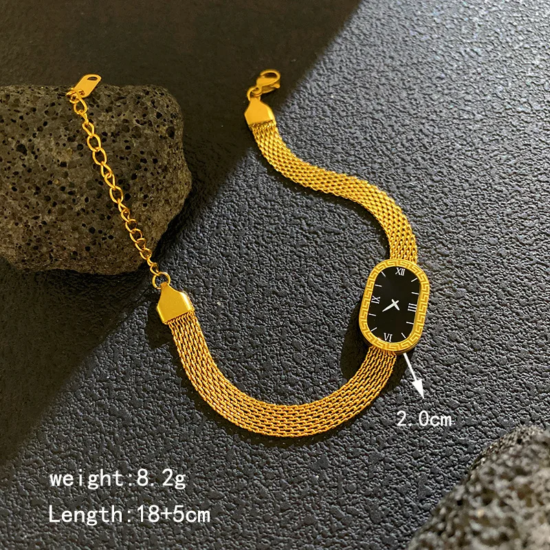 Stainless Steel Watch Shape Mesh Chain Bracelet Set - 5Pcs Minimalist Geometric Watch Charm Bracelets for Women Stacking Jewelry