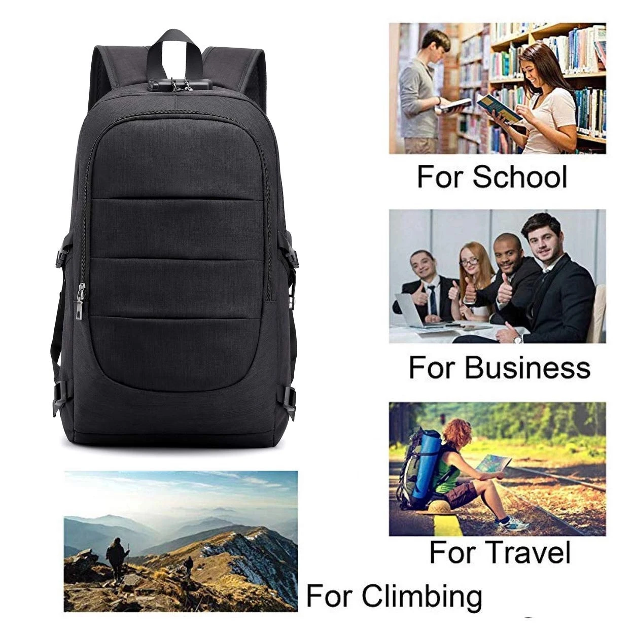 Business Anti Theft Waterproof Travel Laptop Backpack With Usb Charging