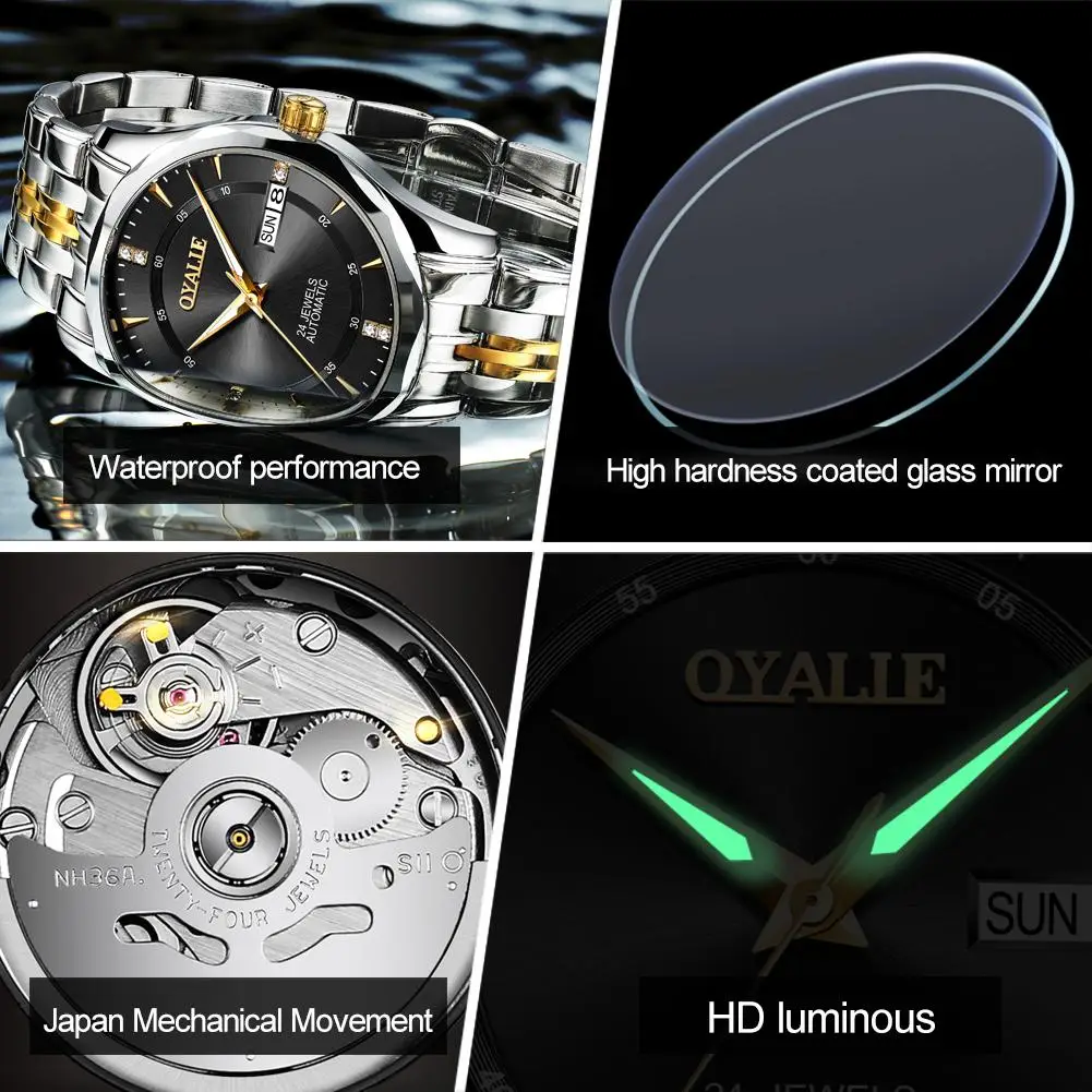 Men Watch Fashion Men Business Stainless Steel Band Watch Date Water Resistant Mechanical Watch Luxury Men Clock