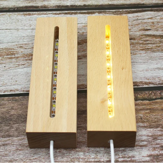 Biumart Solid Wood Led Creative 3d Night Light Lamp Base For Acrylic