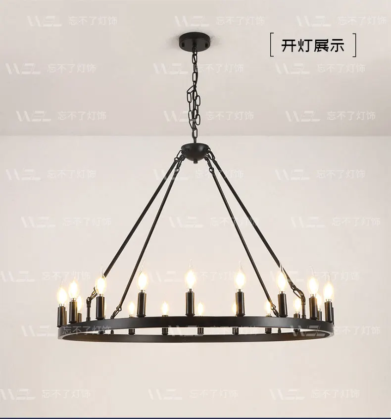 product american style industrial black round pendant chandelier for living room restaurant bedroom-8