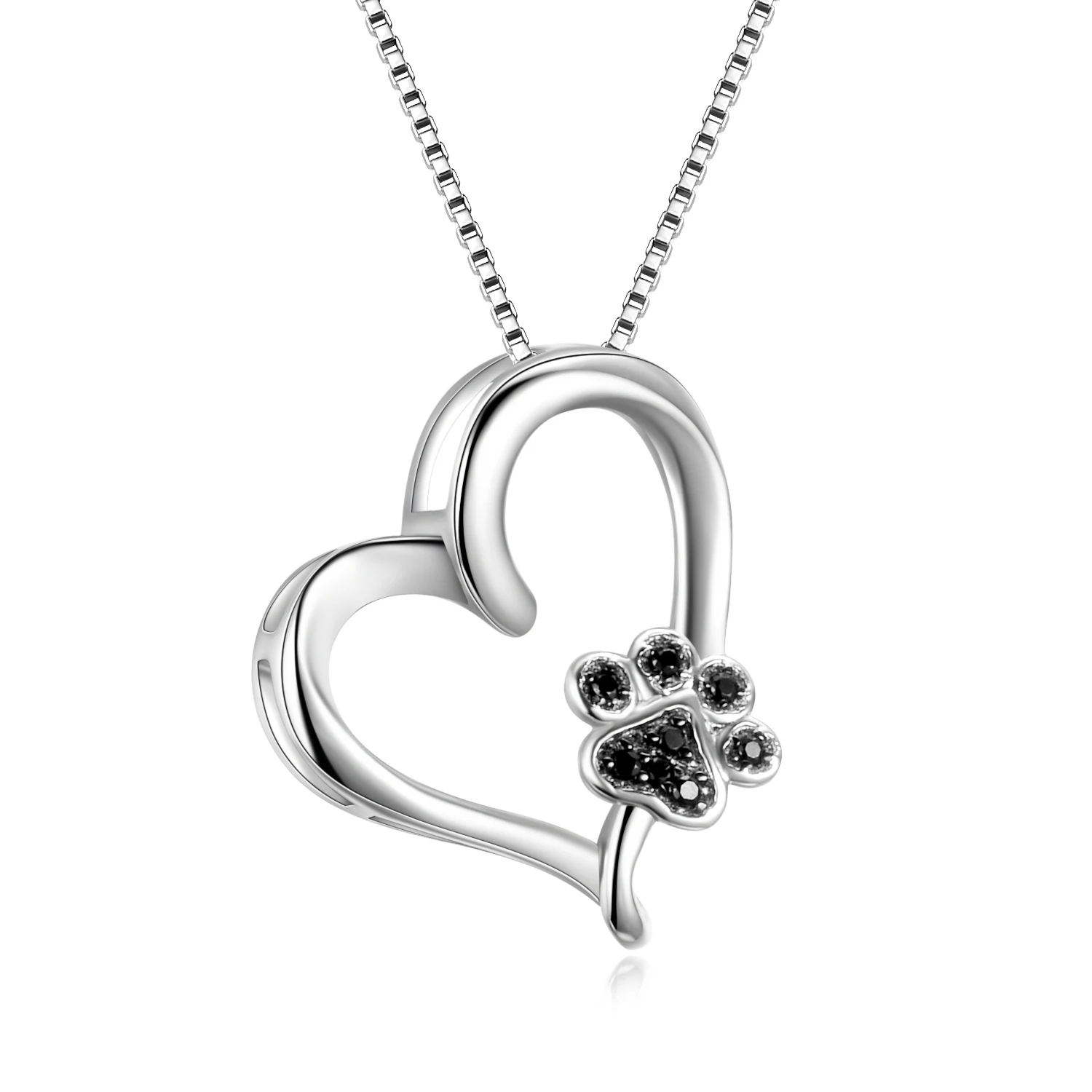 Dog Cat Pet Kitten Puppy Paw Print Heart Pendant Necklace Sterling Silver 