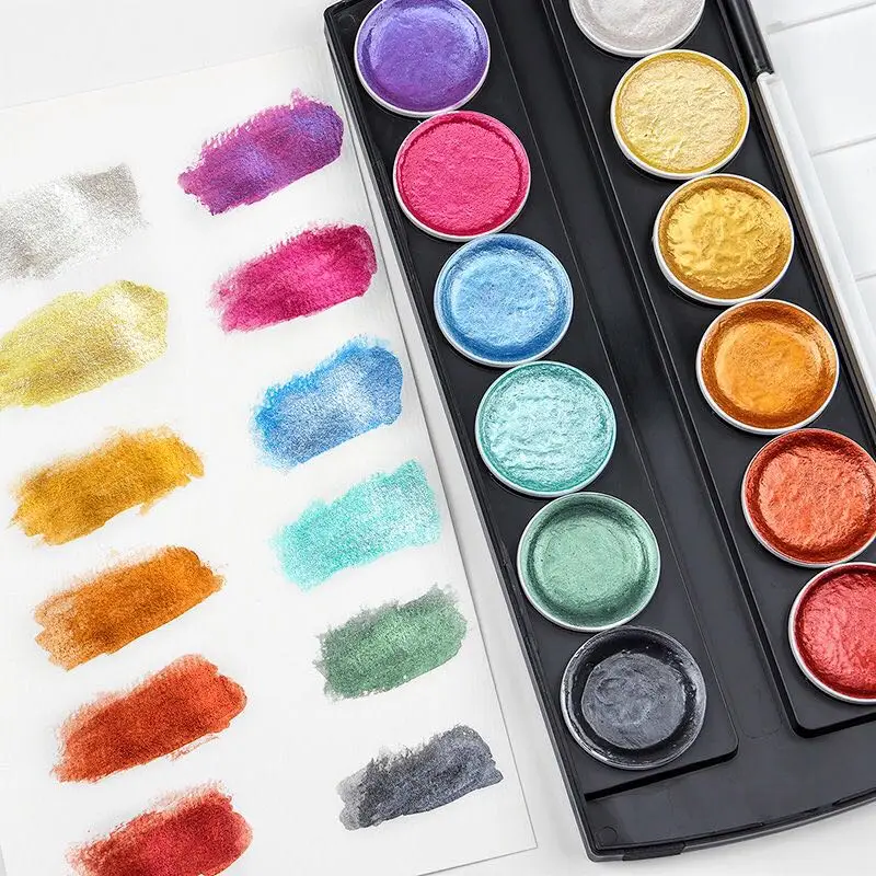 12 Metallic Colors Artist Solid Watercolor Paint 1 Set With Water Brush Pen  - Buy 12 Metallic Colors Artist Solid Watercolor Paint 1 Set With Water  Brush Pen Product on