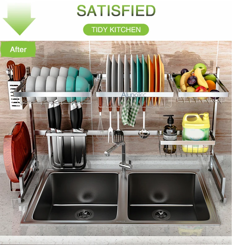 Stainless Steel Silver Over Sink Kitchen Tableware Storage Shelves Dish