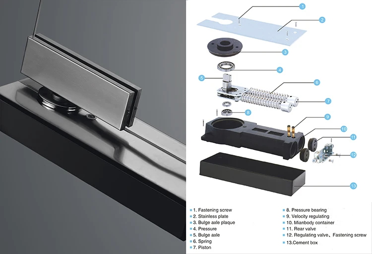 Frameless Glass Door Heavy Duty Floor Spring Hinge 110kg Adjustable