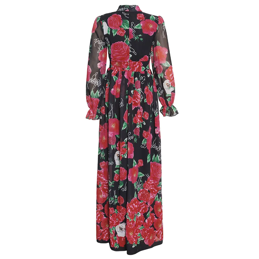 2021 Newest Long Dress Plus Size Women Chiffon Floral Printed Maxi ...