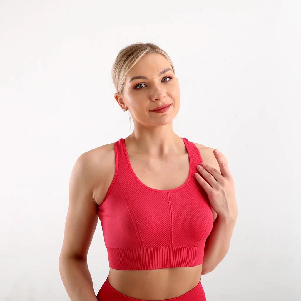 2022 Custom Wholesale Ladies Ribbed Sports Bra Yoga Crop Top Shockproof Seamless Sports Bras Top