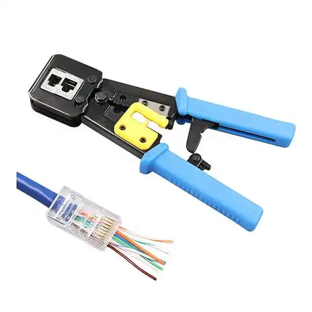 Rj45 Hand Crimp Tool Pass Through Crimper Ethernet Cable Connector Plug ...