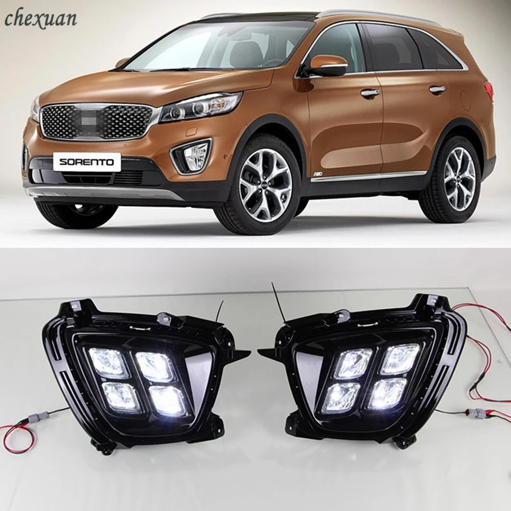 For KIA Sorento 2015 2016 2017 LED DRL Daytime Running Lights 12V ABS Fog Lamps Cover Driving Lights Accessories