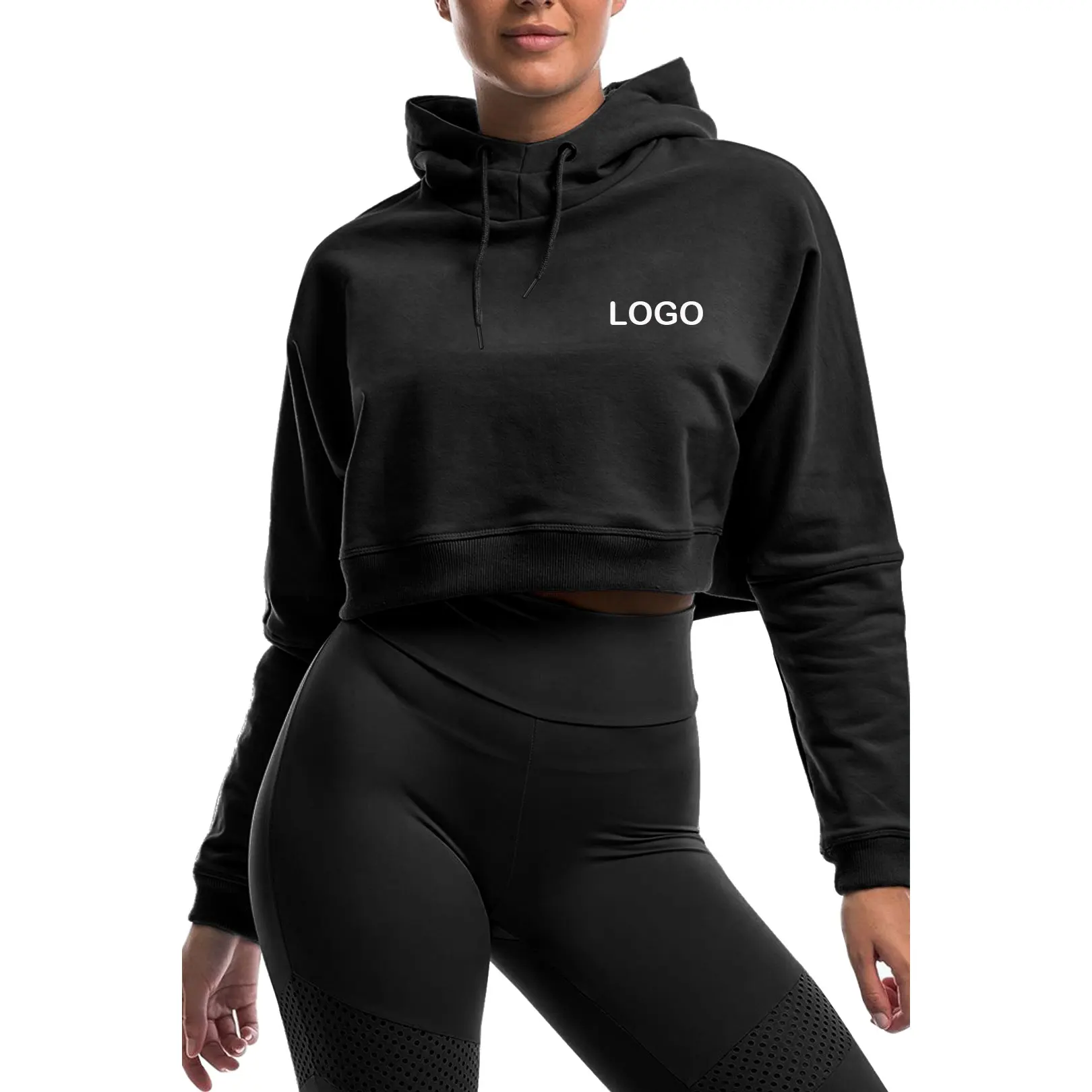 

Wholesale Plus Size Crop Top Blank Hoodies Long Sleeve Breathable Private Label Crop Top