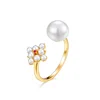 Dainty cluster multi gemstone 925 Sterling silver pearl gold open cuff ring