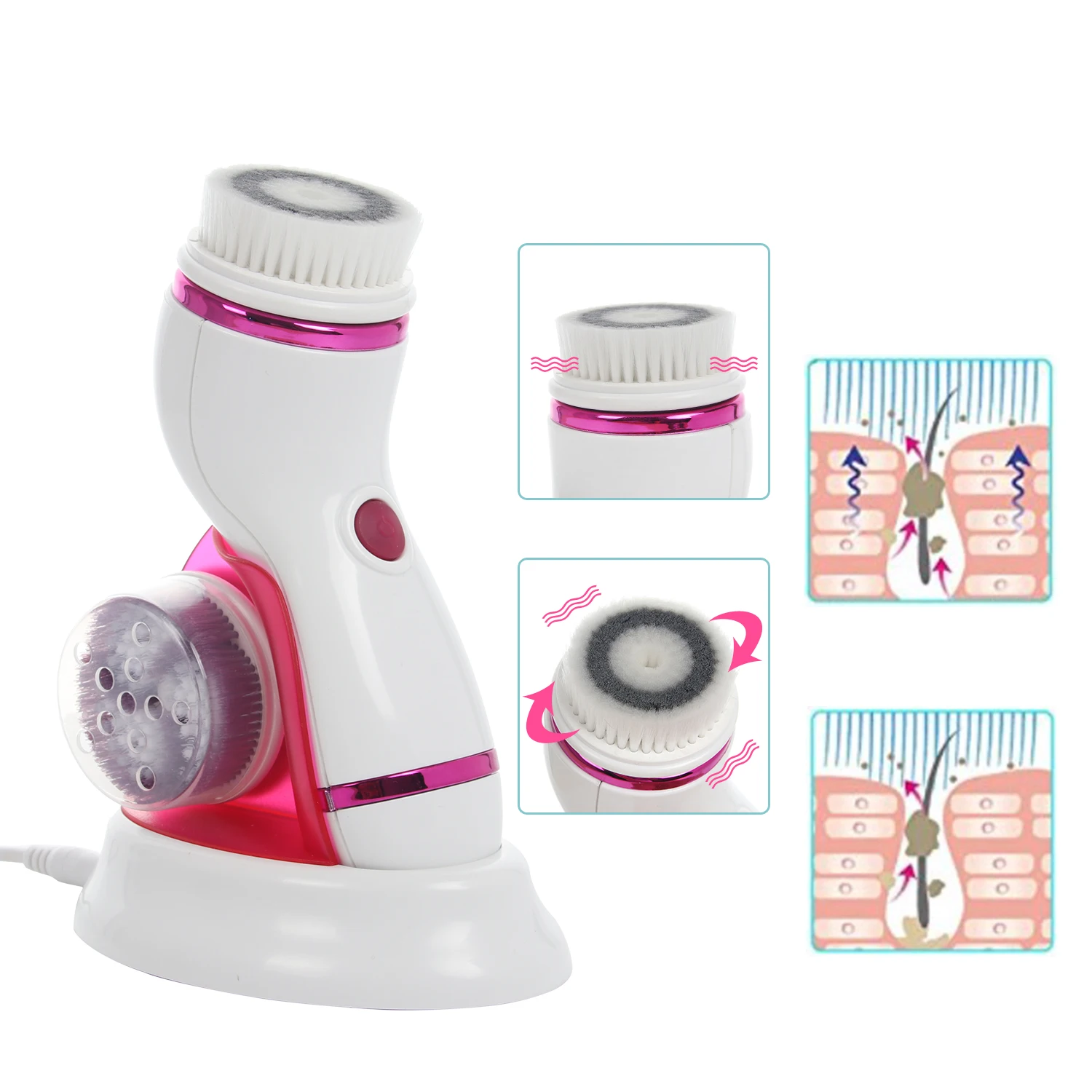 4-1 Rechargeable Facial Cleaning Brush 2019 Amazon Hot Sale Electric Face Scrubber Massage Waterproof Portable Skin Care Tool
