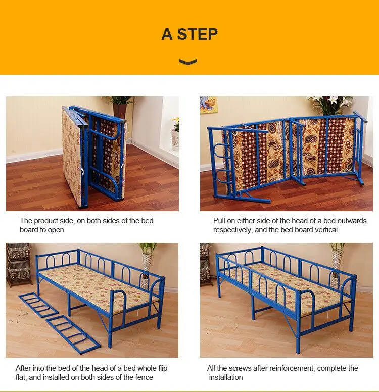 Modern Folding Single Bed Designs Metal Bed Frame Foldable Steel Bed