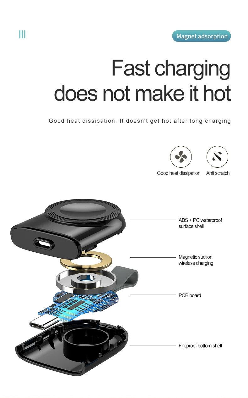 Portable Wireless Usb A Type C Mini Smart Watch Charger For