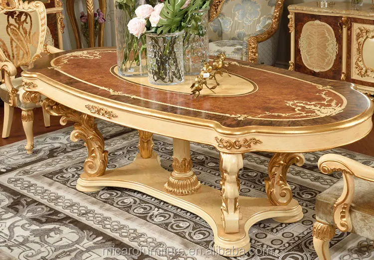 6 Seaters Oval Shape Wood Carved Antique Dining Table Set Buy Dining