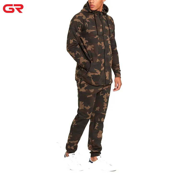 Custom Latest Design Fitted Tracksuit Camouflage Printed Men Sweatsuit Sets