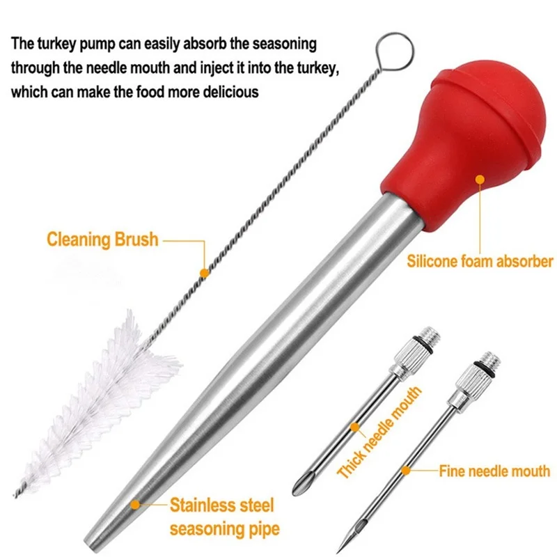 Turkey Baster Injection Needles With Pump Suction Clean Brush Set