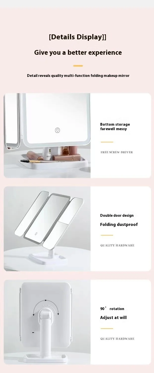 Latest Foldable Vanity LED Lighted Makeup Mirror Touch Screen 1X/2X/3X Magnification for Cosmetics
