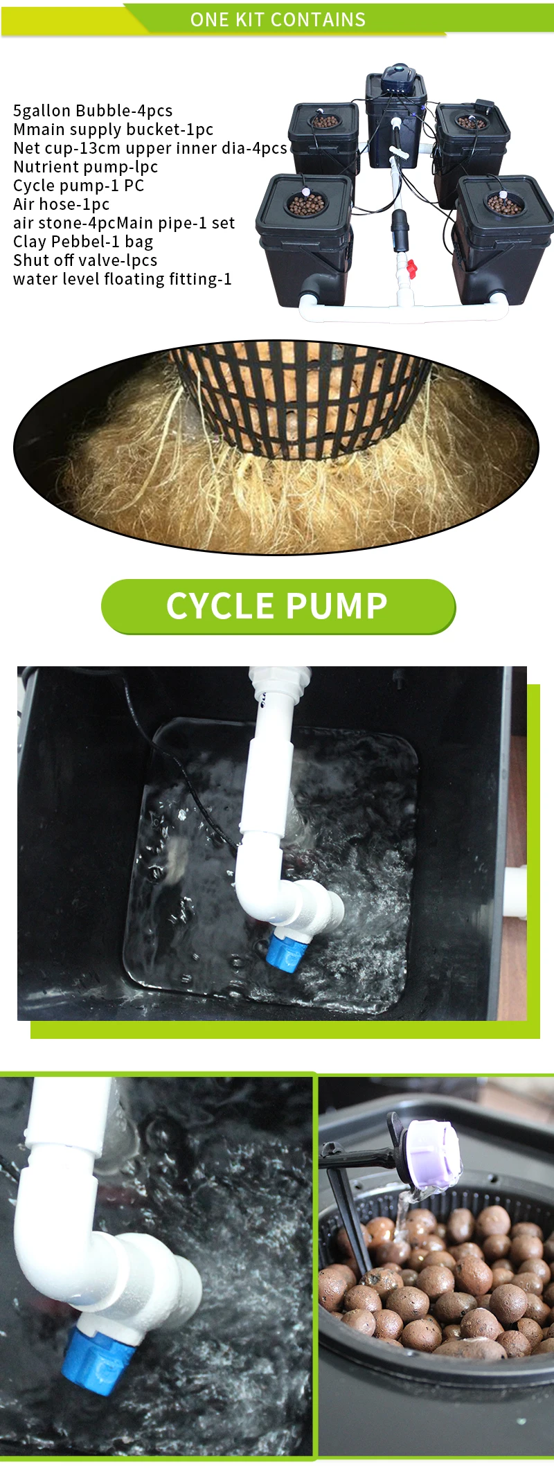 Plant Hydroponics System Rdwc Clone Bucket Drip Irrigation 4 Buckets Air Pump And Cycle Pump