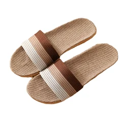 Home Cotton Linen Gradient Colour Slides Disposable Silent Soft Casual Custom Indoor Sandals Casual Bedroom Slippers