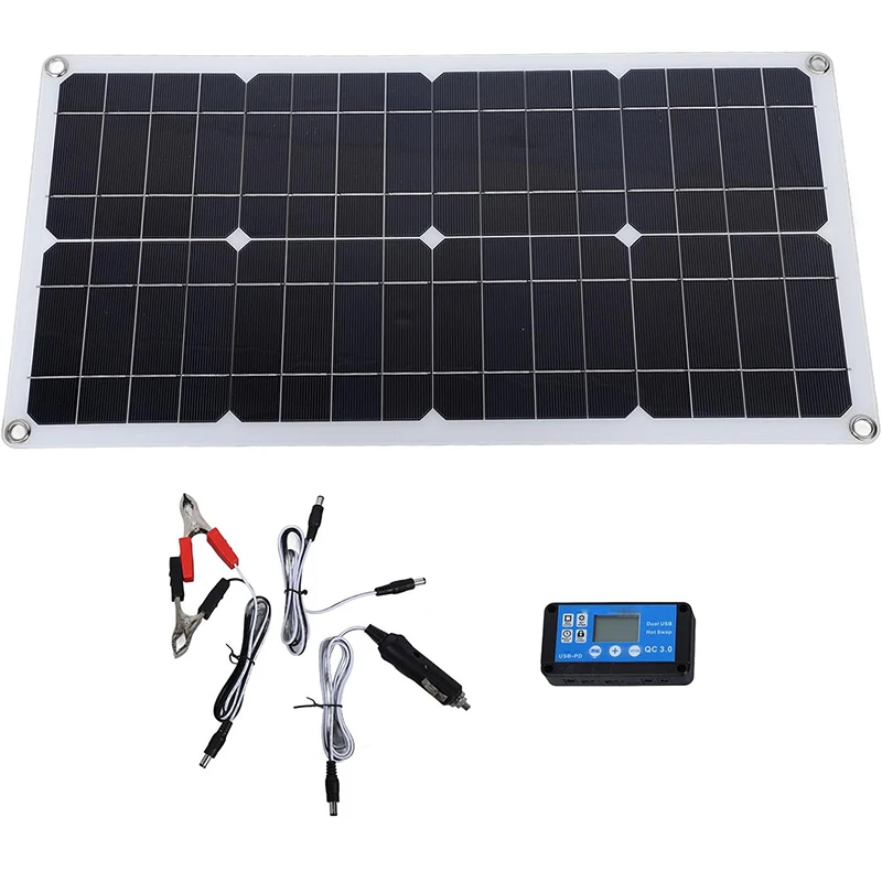 100W monocrystalline solar panel mounted on an RV roof with aluminum frame and tilt brackets