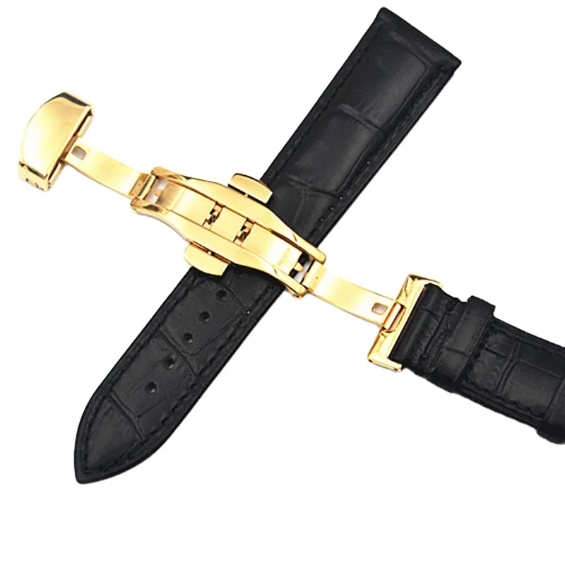
New style calfskin genuine italian leather quick release watch strap with solid butterfly buckle 