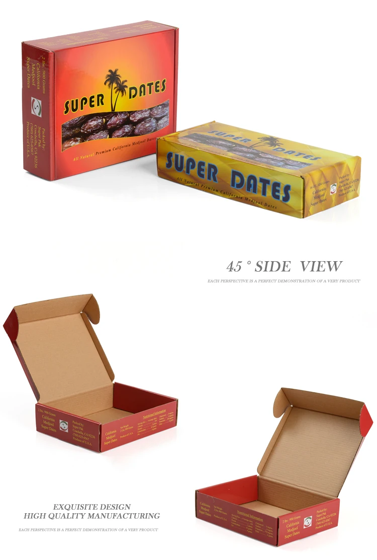 Wholesale Rectangle Custom Printing Fruit Packing Shipping Box Dates