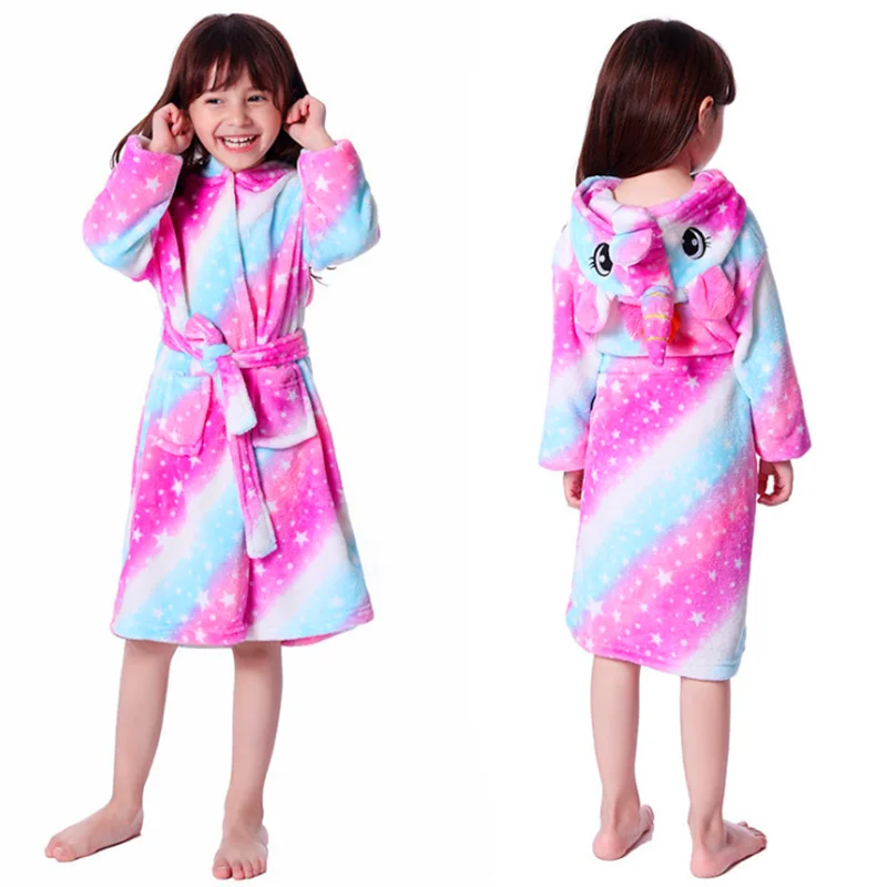 Kid Bathrobe Diseño de animales Robe Unisex Flannel Nightgown con capucha Sleepwear Vestido para niñas Kids Oneises para Licorne Mono 