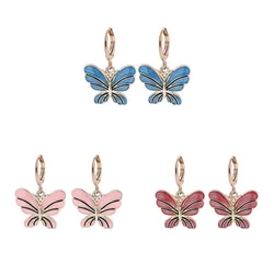 Fashion Creative Sweet Candy Color Dripping Oil Butterfly Pendant Earrings For Women Butterfly Pendant Hoop Earrings For Girls