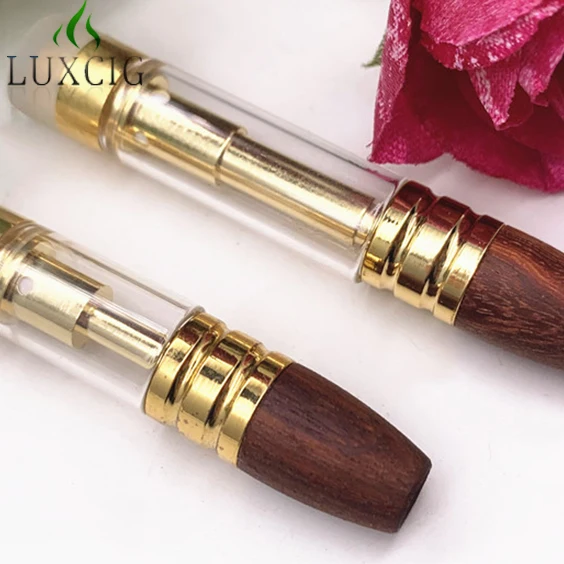 
New Look glass cbd oil vape atomizer wood tip gold color cbd vape cartridge with wooden tip mandera cbd cartucho 