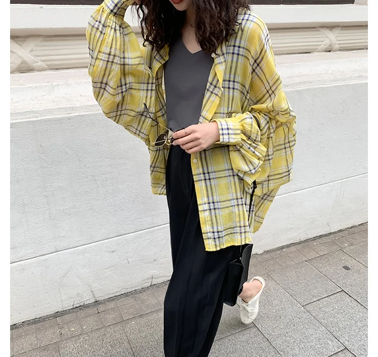 Fashion Plaid Shirt Coat Korean Japanese Style Oversize Long Shirt Outfit -  Buy Winter Outfit Jacket,Casual Outdoor Outfit,Two Colors Women Thin Coat  Product on 