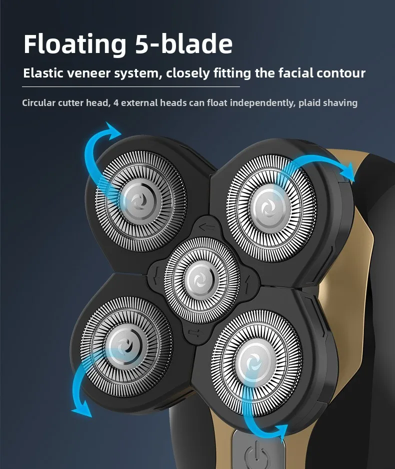 Custom 5-Blade USB Electric Shaver Bald Machine Washable Multifunction 5 in 1 LED Display Household Electric Shaver