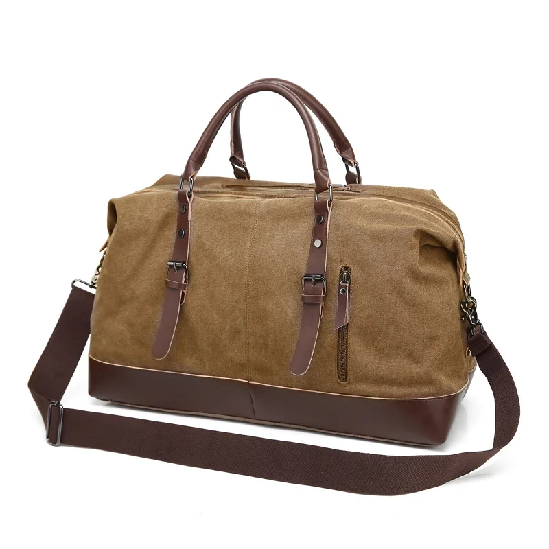 Canvas Leather Duffle Bag Overnight Travel Carry On Tote Bag  Canvas Travel Bag  Men Duffle Bags