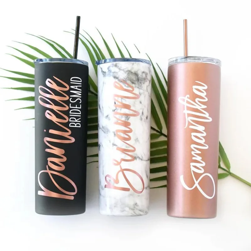 Wholesale custom logo straight tumbler slim glitter sublimation stainless steel 20oz skinny tumbler with straw and lid