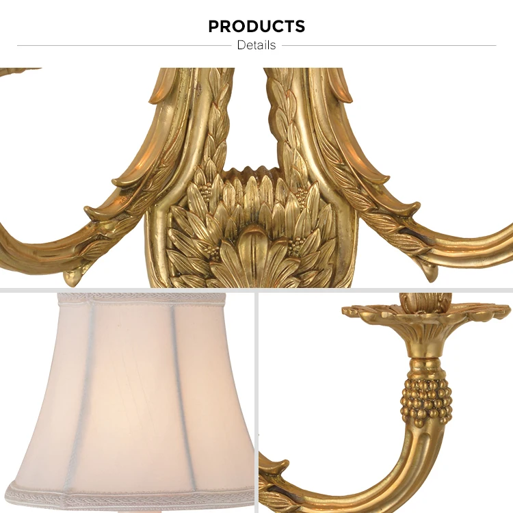 Luxury Brass 2-Arms Indoor Vintage Corridor Living Room Decoration Large Wall Lamps
