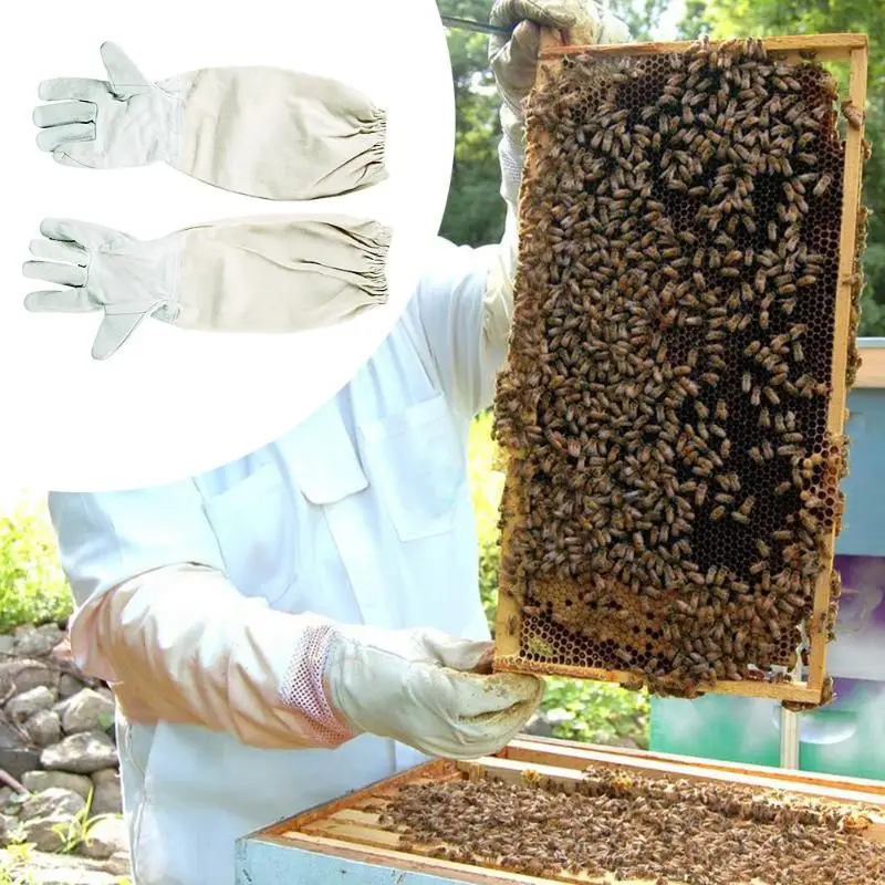保护养蜂手套长袖高品质山羊皮蜜蜂保持通风养蜂工具养蜂人防止工具